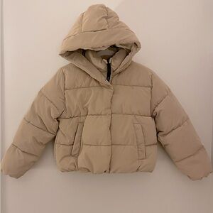 Zara Rubberized Puffer Coat in Light Camel